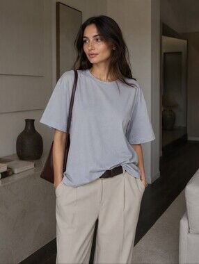 Patrick Assaraf/ Boyfriend Crew Neck T-Shirt/Light Blue/Pima Cotton/ Size US XL